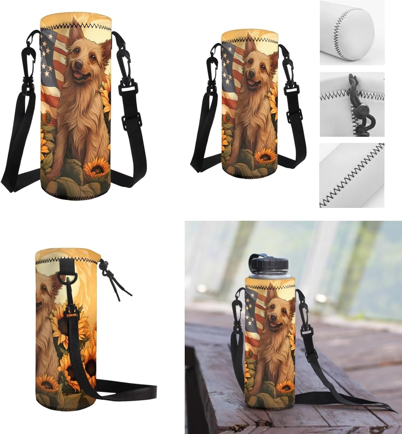 AmzPrint 4 In 1 American Flag Backpack Set Chihuahua Dog Bookbag And Lunch Box Pencil Bag Water Bottler Carrier Set For Girls