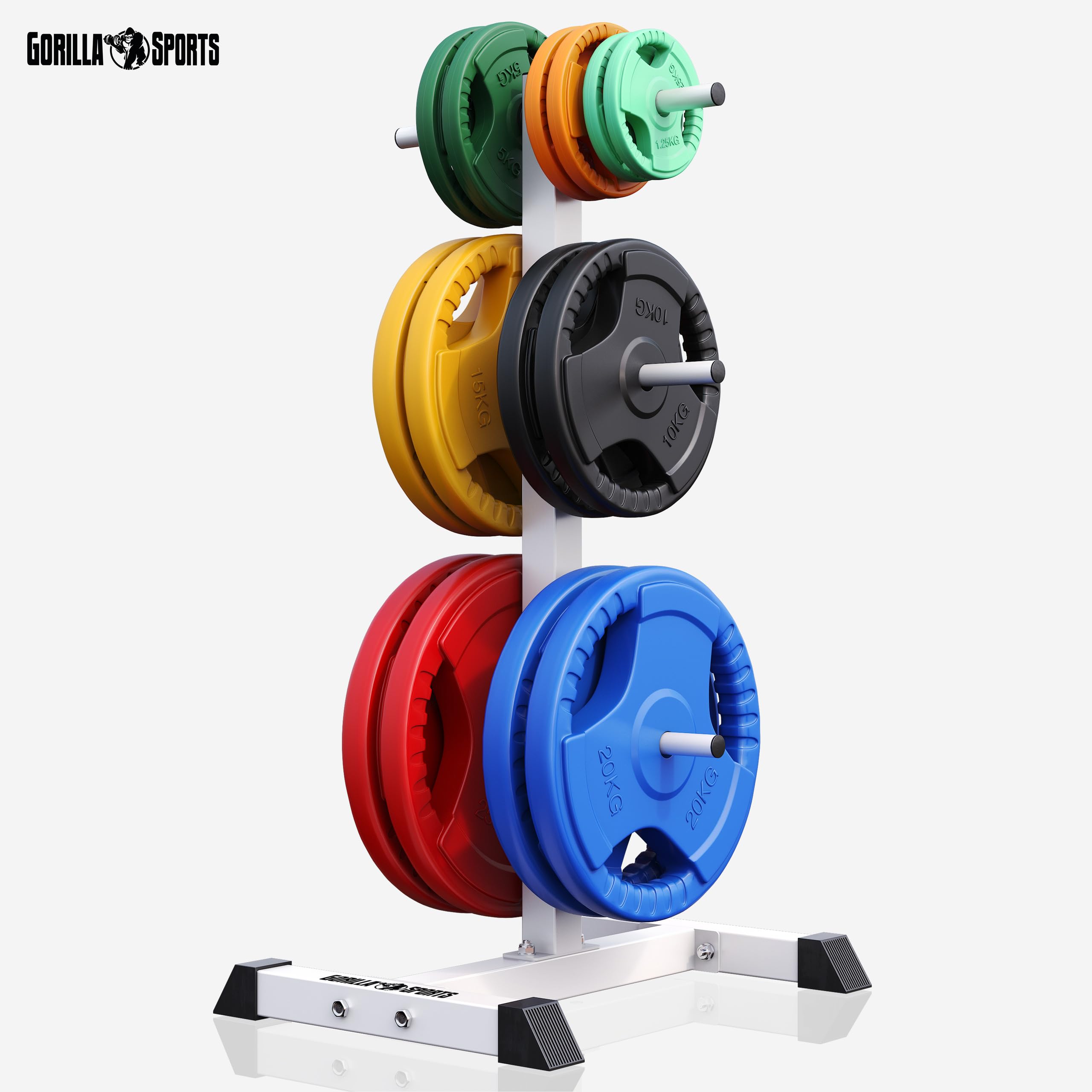 Gorilla Sports® Support pour Poids - avec 6 Barres, pour Disques de Ø 30 mm, Charge Max. 200 kg, Acier, Blanc/Noir - Support pour Disques d'Haltères, Rack de Rangement Musculation, Équipement de Gym