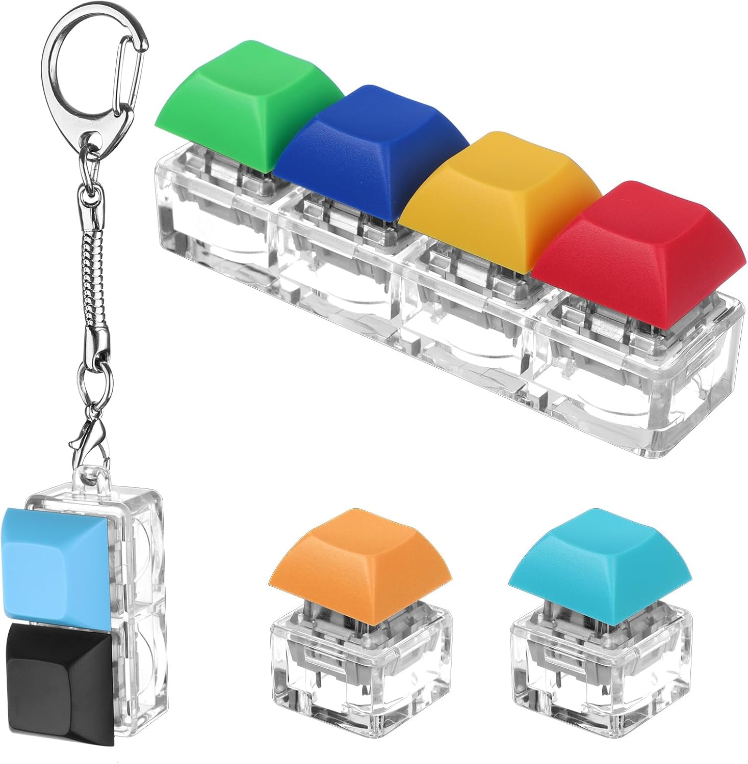 4Pcs Keyboard Fidget Keychain Decompression Toys Fidget Clicker Keyboard,Keychain Fidget Button Stress Relief Gifts for Adult to Relief Stress Pass The Boring Time(Color Keyboard No LED)