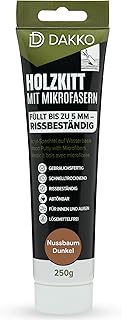 DAKKO Holzkitt 250 g Nussbaum Dunkel Holzspachtelmasse mit Bambusfasern - Füllmasse zur Reparatur von Schäden für Möbel Türen und Risse Innen und Außen schnelltrocknend rissbeständig