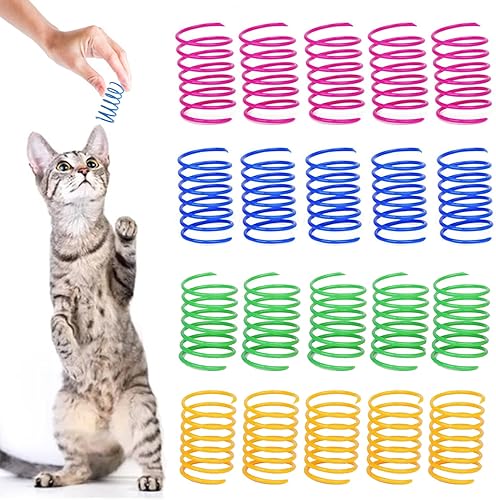 YUAAO Paquete de 40 juguetes de resorte para gatos bobinas de plástico duraderas para actividades en interiores Coloridas espirales de 1 pulgada