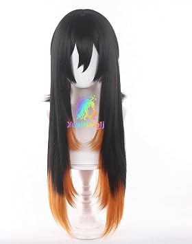 Anime Bang Wig Short Black to Orange Gradient with Wig Cap for Cosplay Halloween
