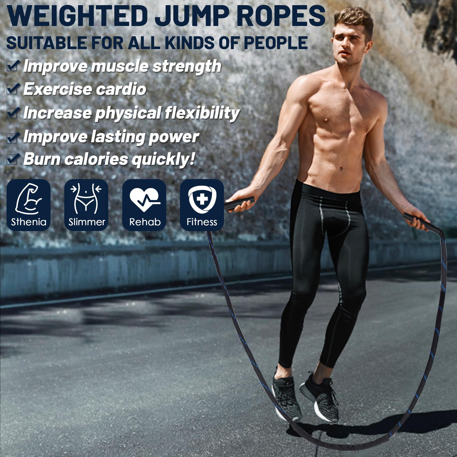 IWTBNOA Corde à Sauter Lestée 1.2 Kg - Corde Fitness Lourde Pour Hommes Femmes - Entraînement Musculation Full Body