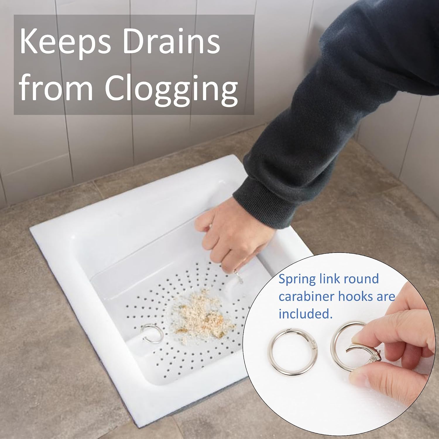 Leyso 4 Pcs FS-PB ABS Plastic Floor Sink Drain Strainer Drop-in Sink Drain Basket Drain Cover, with Key Rings, Catch Food Particles for Restaurants/Bar/Buffet, Fits in 8-1/2" Floor Sink Holes