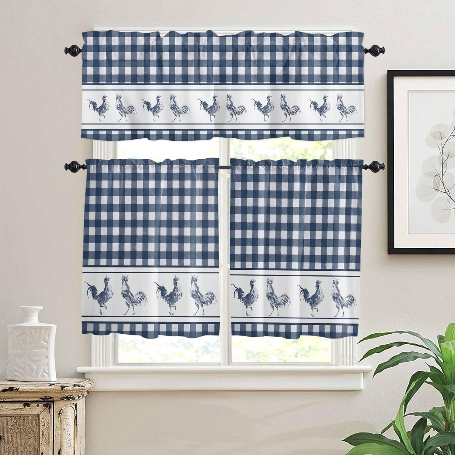 Kitchen Curtains and Valances Sets Farmhouse Chicken Retro
