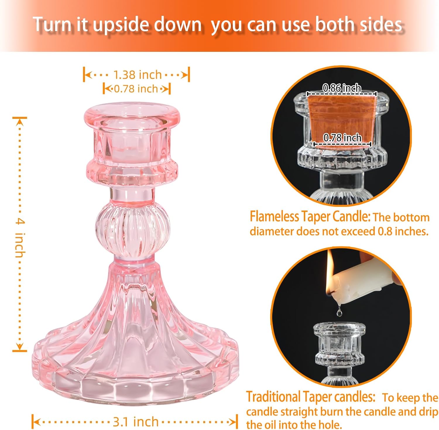 Glass Candlestick Holder,Striped Taper Candle Holders,Set of 6 Candle Stand for Table Centerpieces, Home Decor,Weddings,Festival and Parties (Pink Stripe Pattern)