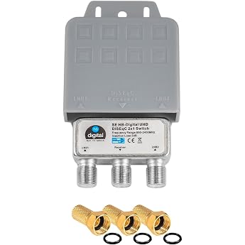 1x DiseqC Schalter Switch 2/1 mit Wetterschutzgeh use HB-DIGITAL 2X SAT LNB 1 x Teilnehmer/Receiver f r Full HDTV 3D 4K UHD + 3 x Vergoldete F-Stecker Vergoldet