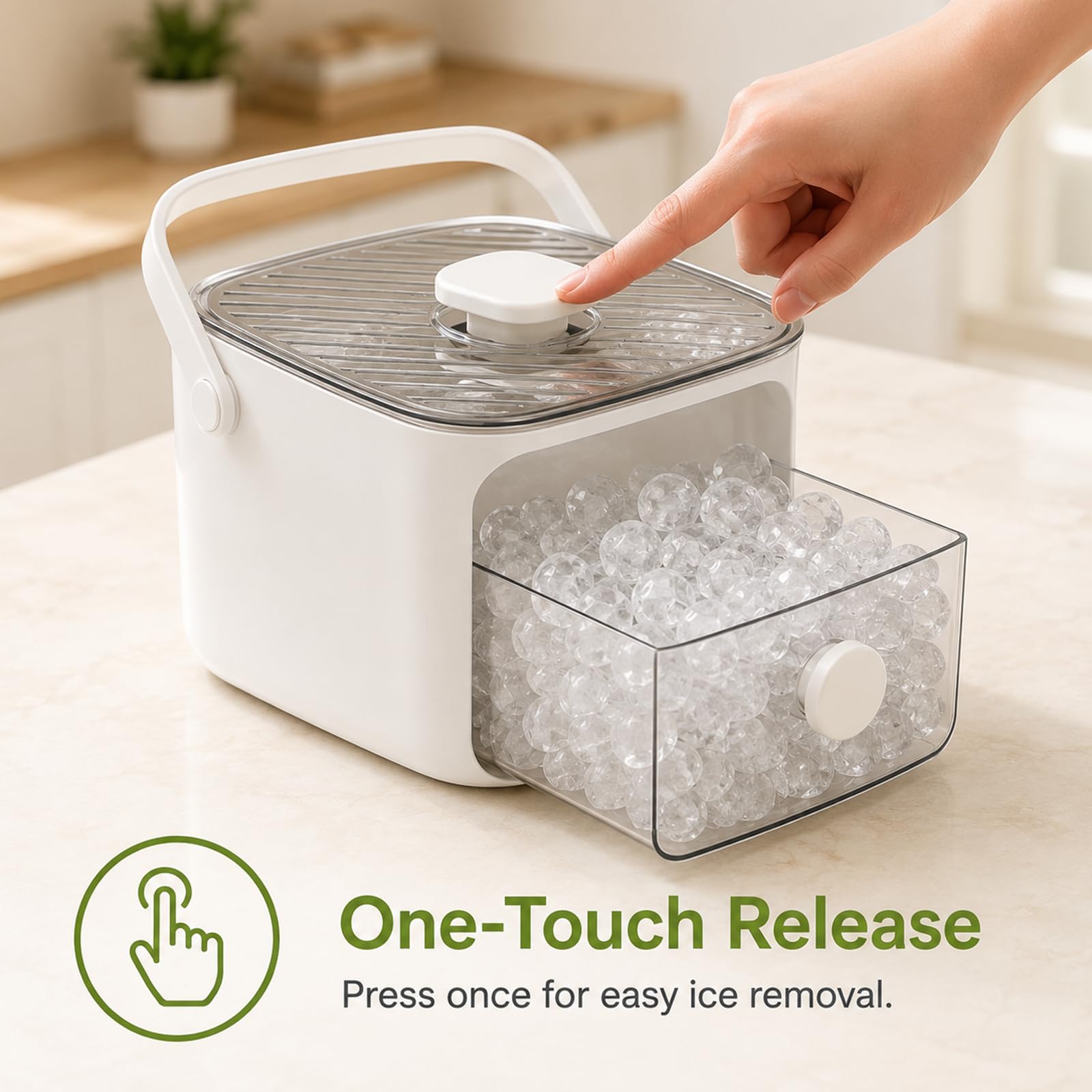Klein Eiswürfelmaschine, Ice Cube Maker, 48 Stück Eiswürfel, einfaches Drücken, um das Eis zu lösen, Kühlen von Cocktail, Whiskey, Kaffee, Eiswürfel mit Behälter Eiswürfelbox, Für Home Kitchen - Weiß