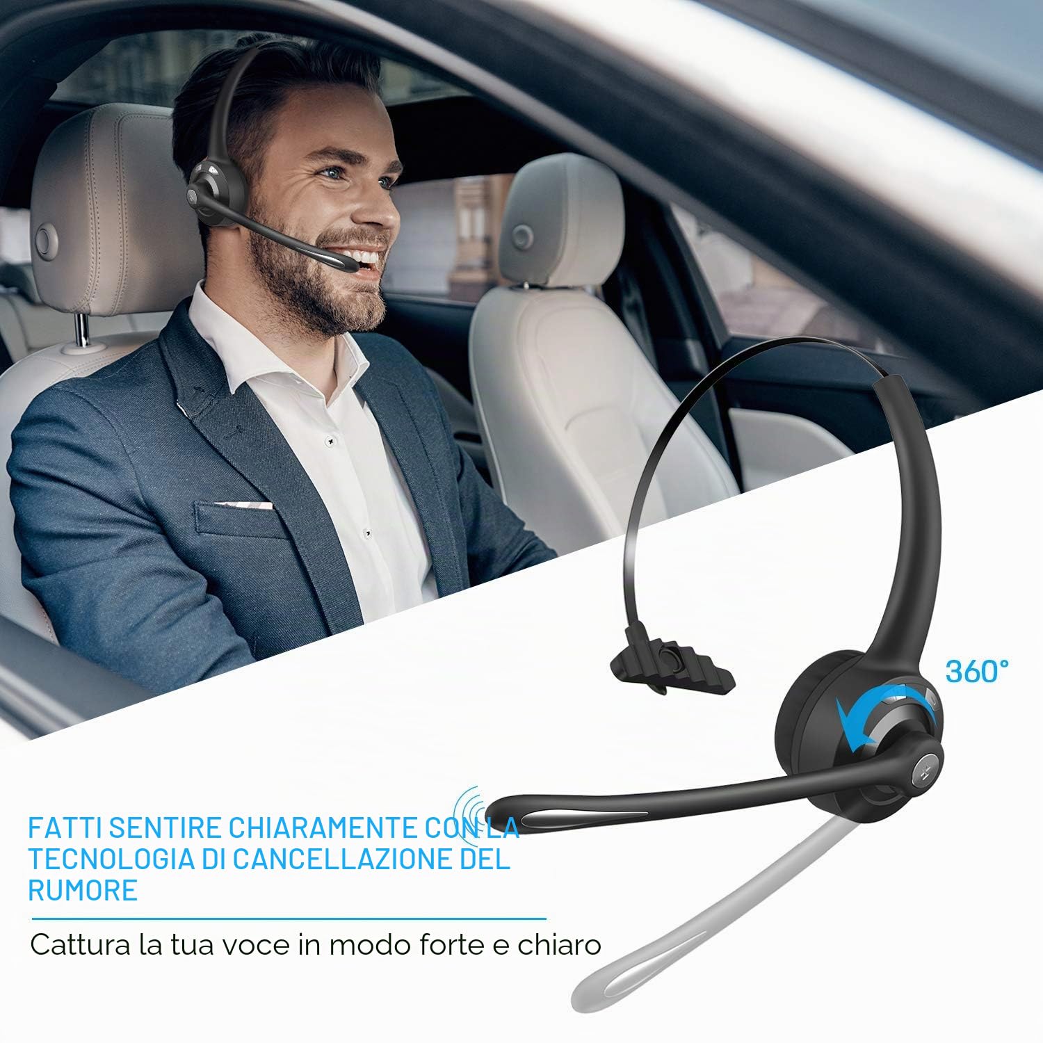 ShinePick Cuffie Bluetooth senza fili con microfono, cuffie on-ear con cancellazione intelligente del rumore, per camion, PC, ufficio, Skype, call center