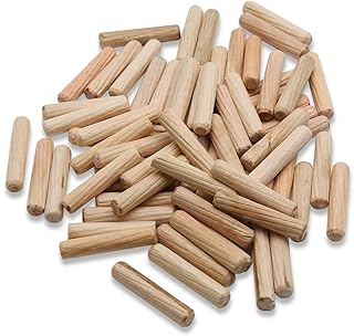 100 Pack Wooden Dowel Pins 6mm x 30mm (Approx 1/4" x 1-1/5") Wood Fluted Dowels Rods Kiln Dried Fluted and Beveled, Hardwood Crafts Dowel Pegs