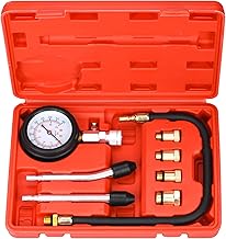 HATANSE Testeur de Compression de Cylindre, Compressiomètre pour Moteurs à Essence, 0-20 bar & 0-300 psi avec Testeur de Bougie d'allumage et 4 Adaptateurs M10 M12 M14 M18 (Rouge)