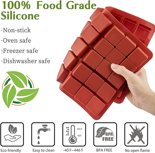 Miniatura 3 de JOERSH 2 moldes cuadrados de silicona para caramelos duros para chocolate, trufas, ganache, gelatina, praliné, brownie, mantequilla, bandeja de