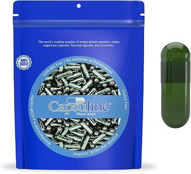 Capsuline Chlorophyll Colored Size 00 Empty Vegan Capsules - 1000 Count - Empty Veggie Pill Capsules - DIY Vegetable Capsule Filling - Empty Caps - Kosher Non-GMO Certified Green