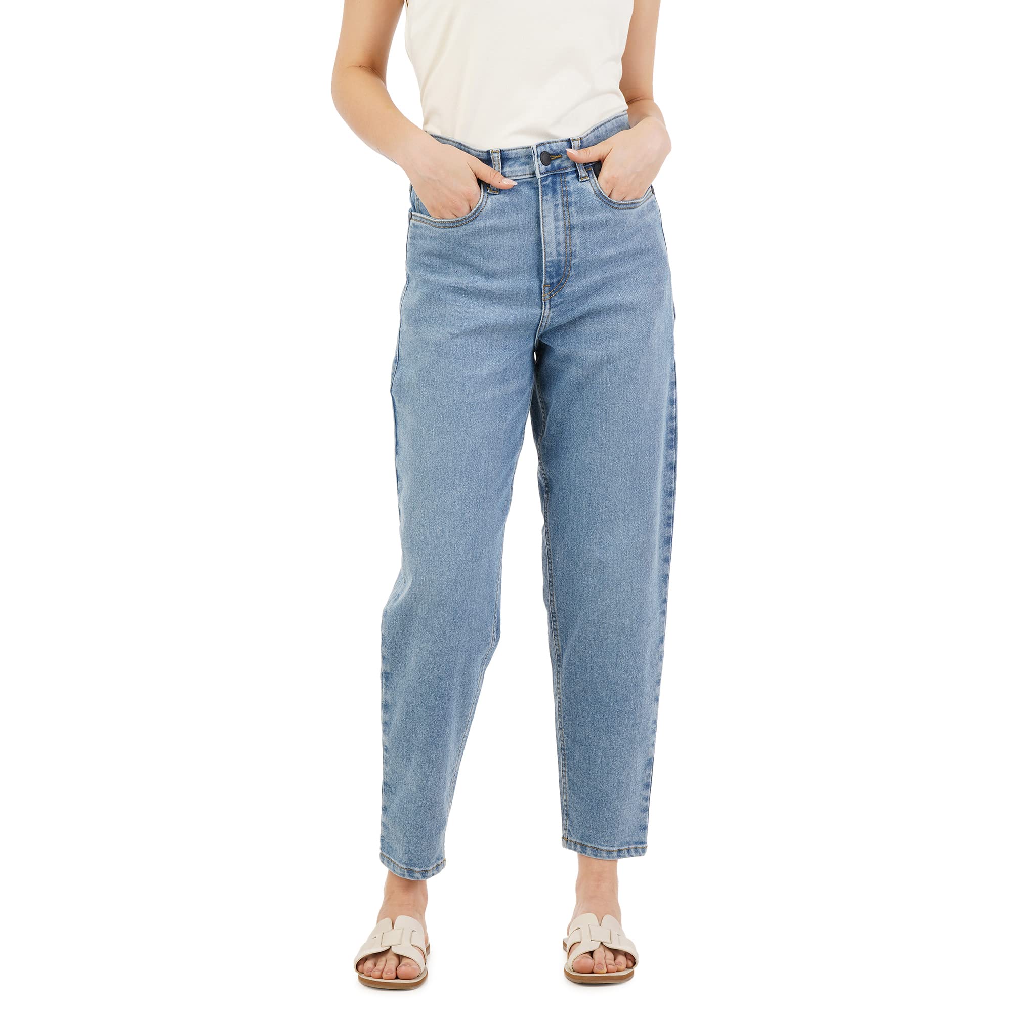 Women's Stretchable Barrel Fit Jeans - High-Rise | Lightweight | Classic 5 Pocket Styling