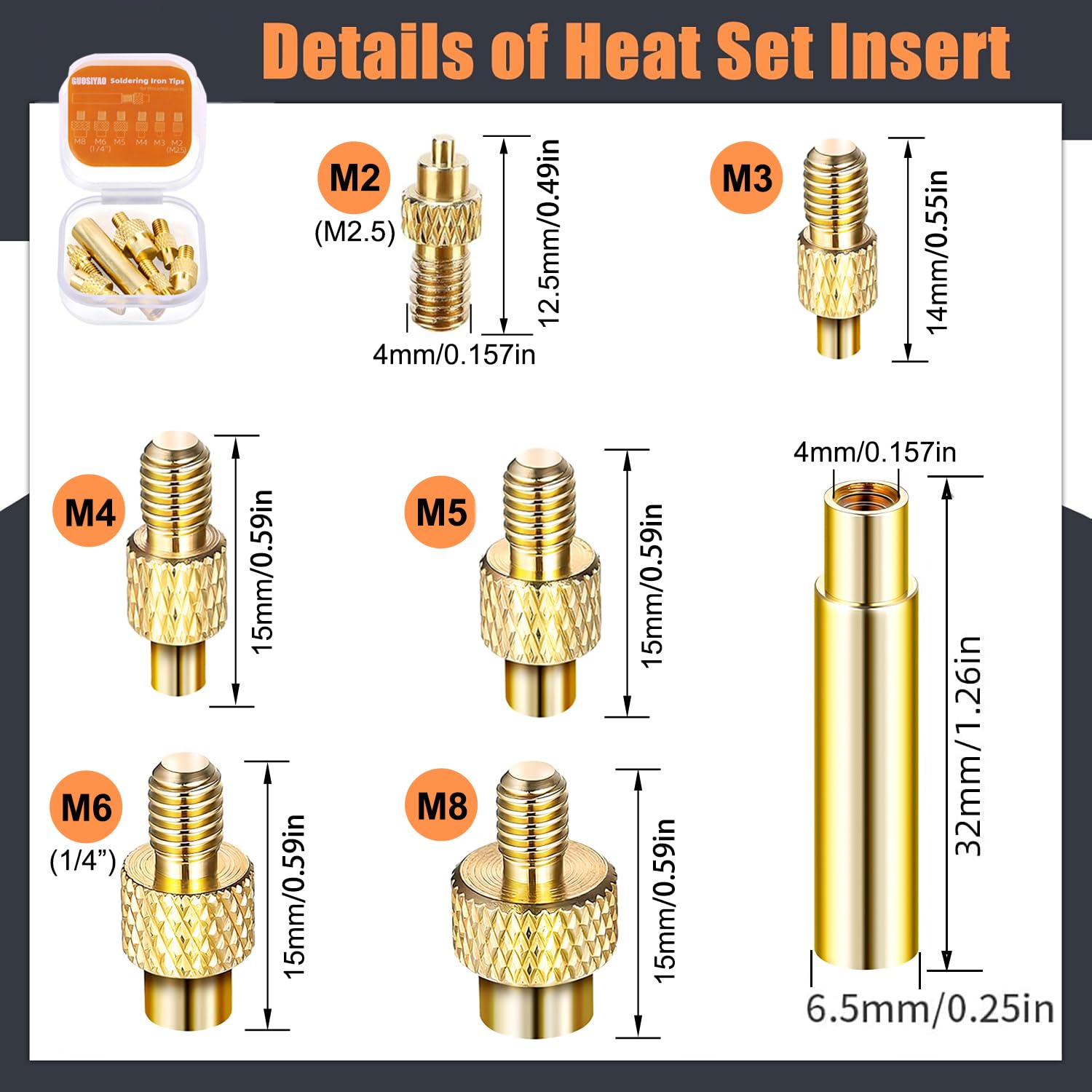 Wkład gwintowany nakrętki dociskowe 3D mosiądz nakrętki M2 2,5 M3 M4 M5 M6 M8 nakrętki wkręcane akcesoria Heat Insert zestaw do wytapiania projektów 3D