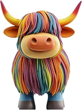 Happy Highland Dairy Cow Highland Dairy Cow Living Room and Office 2D Flat Wooden and Decorative | Indoor and Outdoor Decoration Accessories Statues for Men and Women Fashion