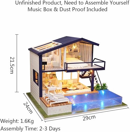 Miniatura 7 de MAGQOO Romántica casa de muñecas en miniatura kit de casa de muñecas para habitación creativa con muebles, kit de construcción de casa de muñecas