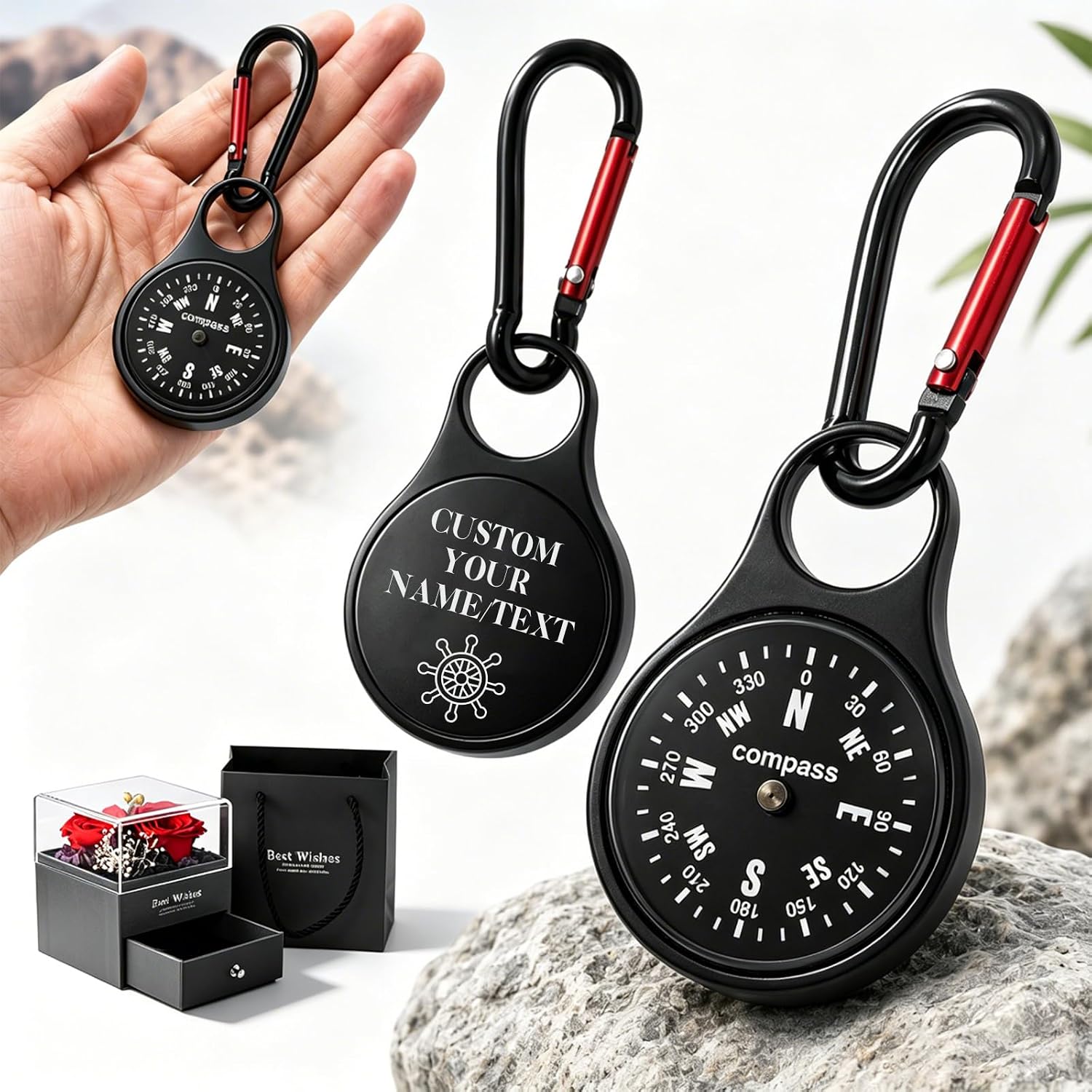 Personalized Brass Compass, Custom Engraved with Name Logo or Date