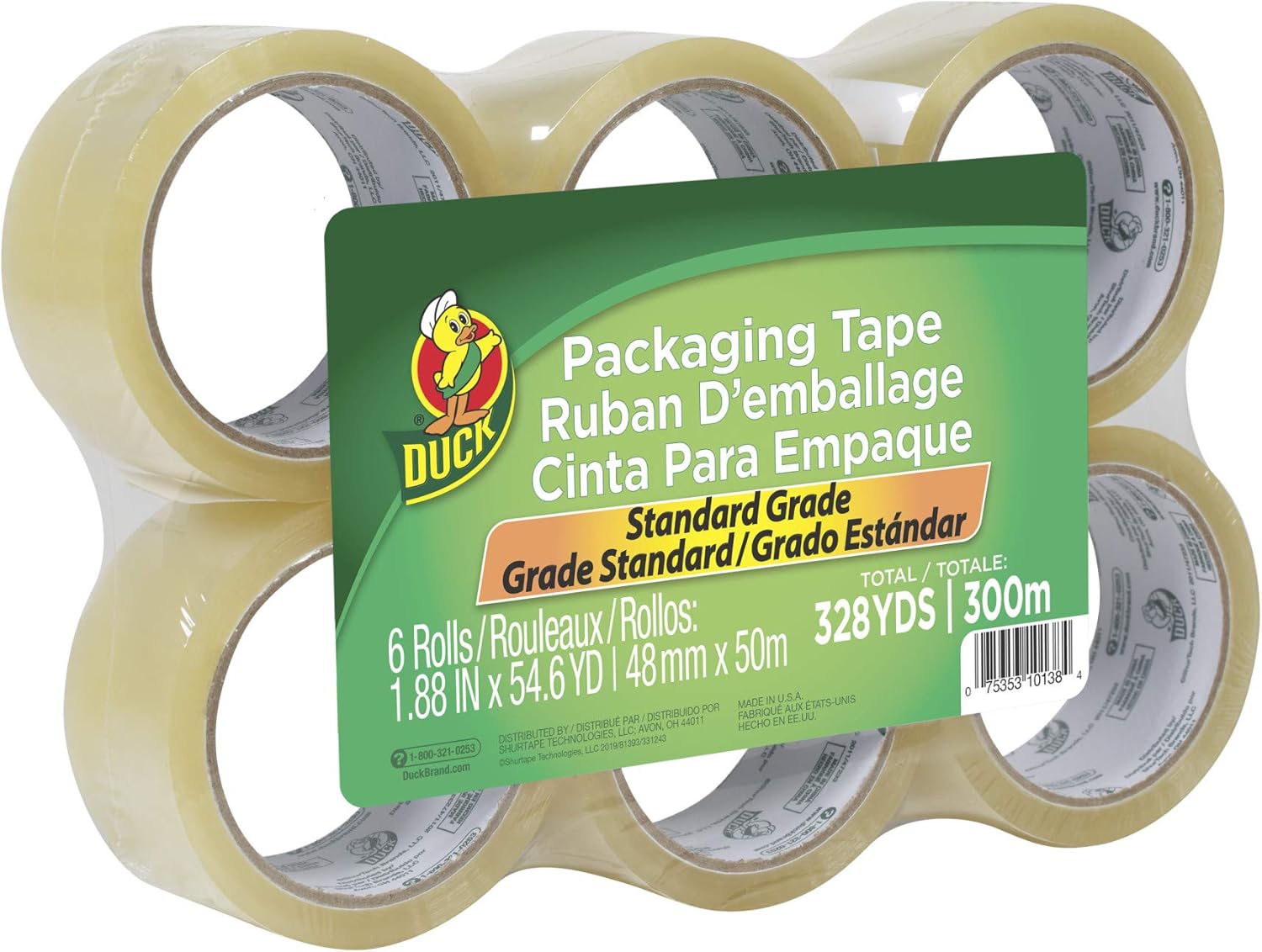 Duck Tape Brand Standard Packaging Tape Refill, 4 Rolls, 1.88 Inch x 100 Yards (240593) : Office Products