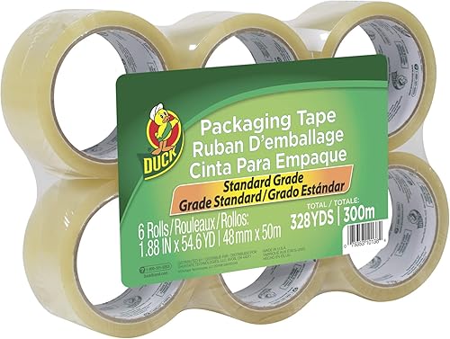 Duck Brand Standard Packaging Tape Refills - 6 Rolls of Clear Packing Tape - Shipping, Mailing and Moving Supplies - 3" Core - 1.88 Inch x 54.6 Yards, Clear (1362513)