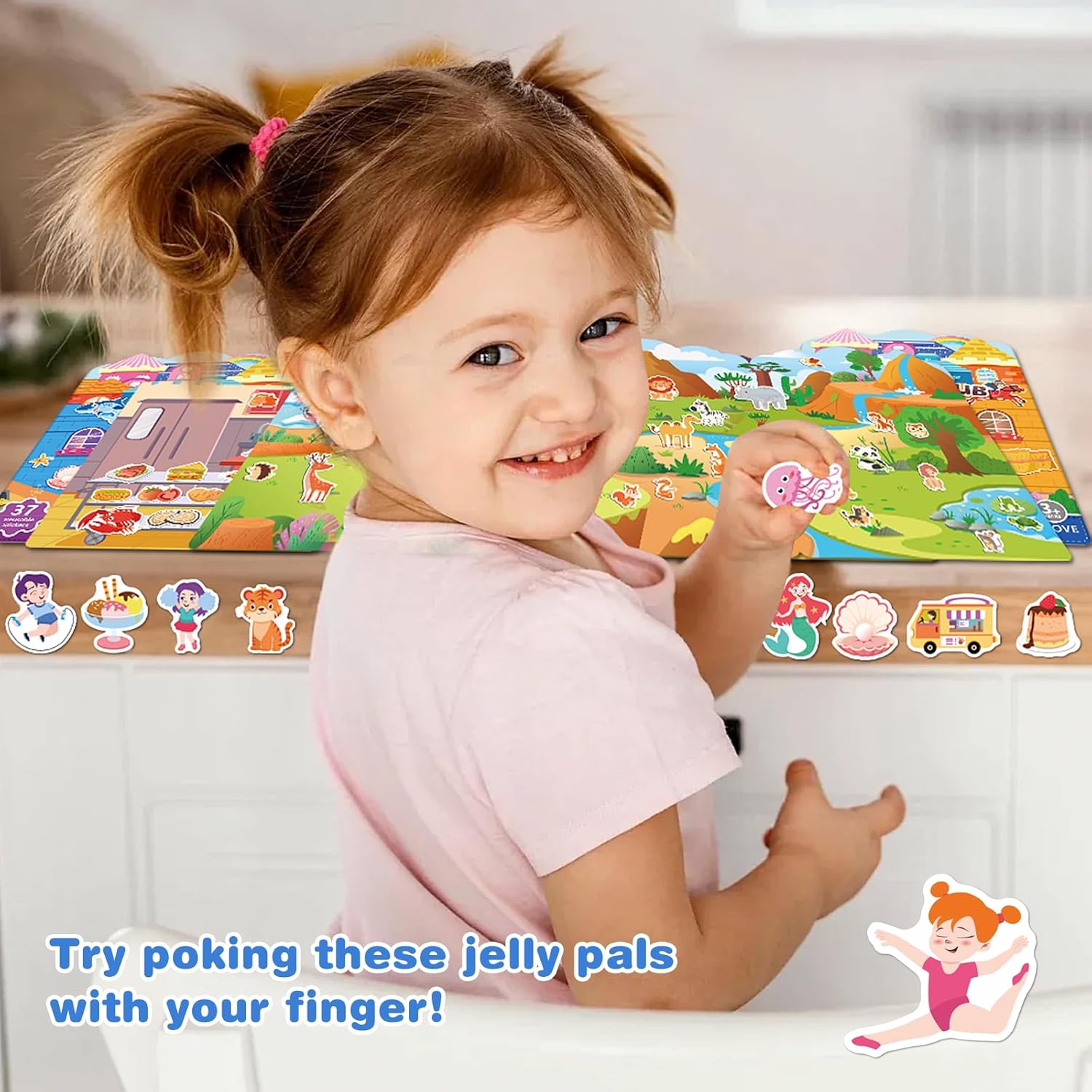 Sticker Books for Toddlers 2-4, Reusable Sticker Books for Toddlers 1-3, Jelly Toddler Stickers Travel Toys for Ages3+ Kids Boys Valentines Day