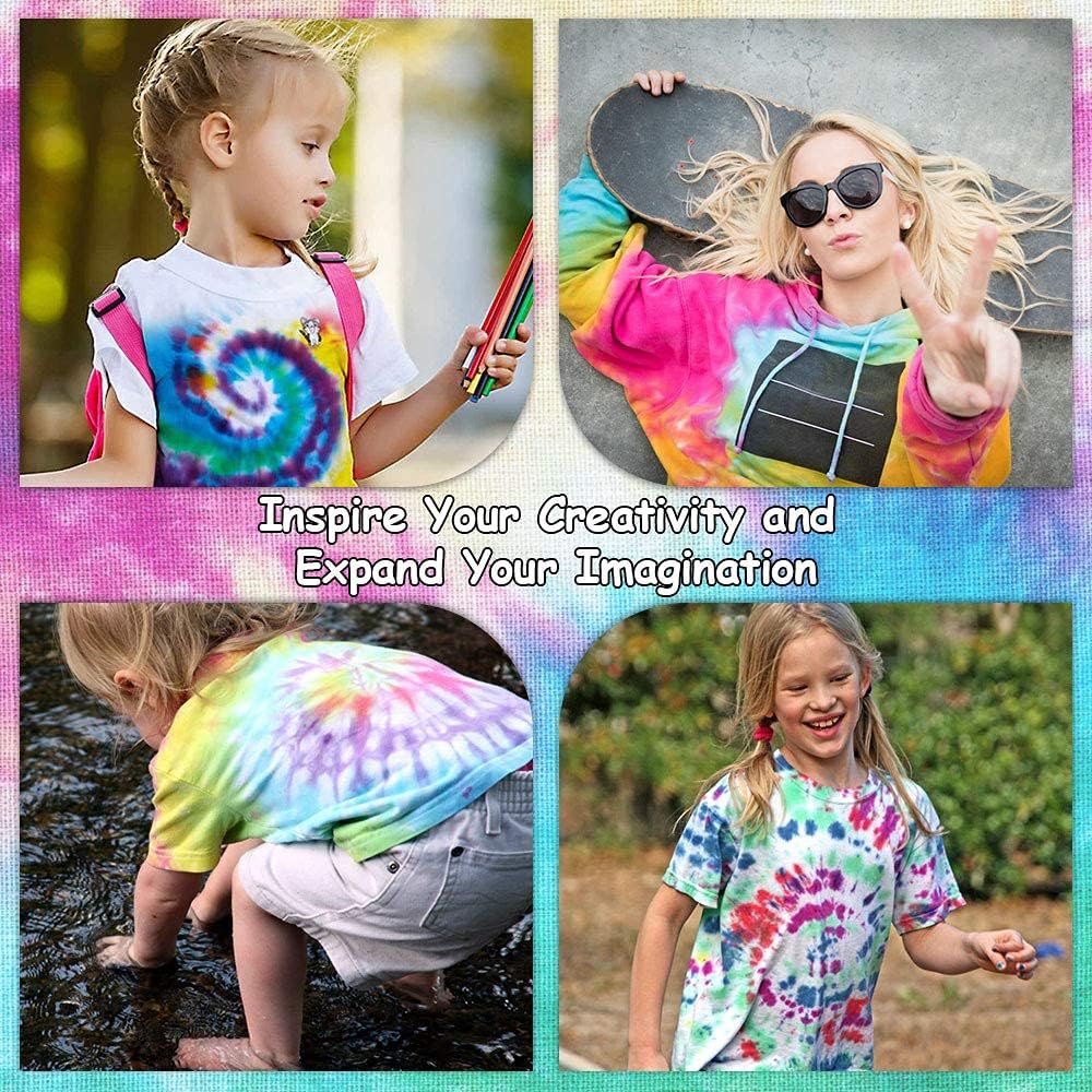 Tie Dye Kit, 32 Colors DIY Fabric Dye Set for Kids, All-in-1 Tie Dye Supplies for Adults, with Pigments, Rubber Bands, Gloves, Apron and Table Covers for Large Groups