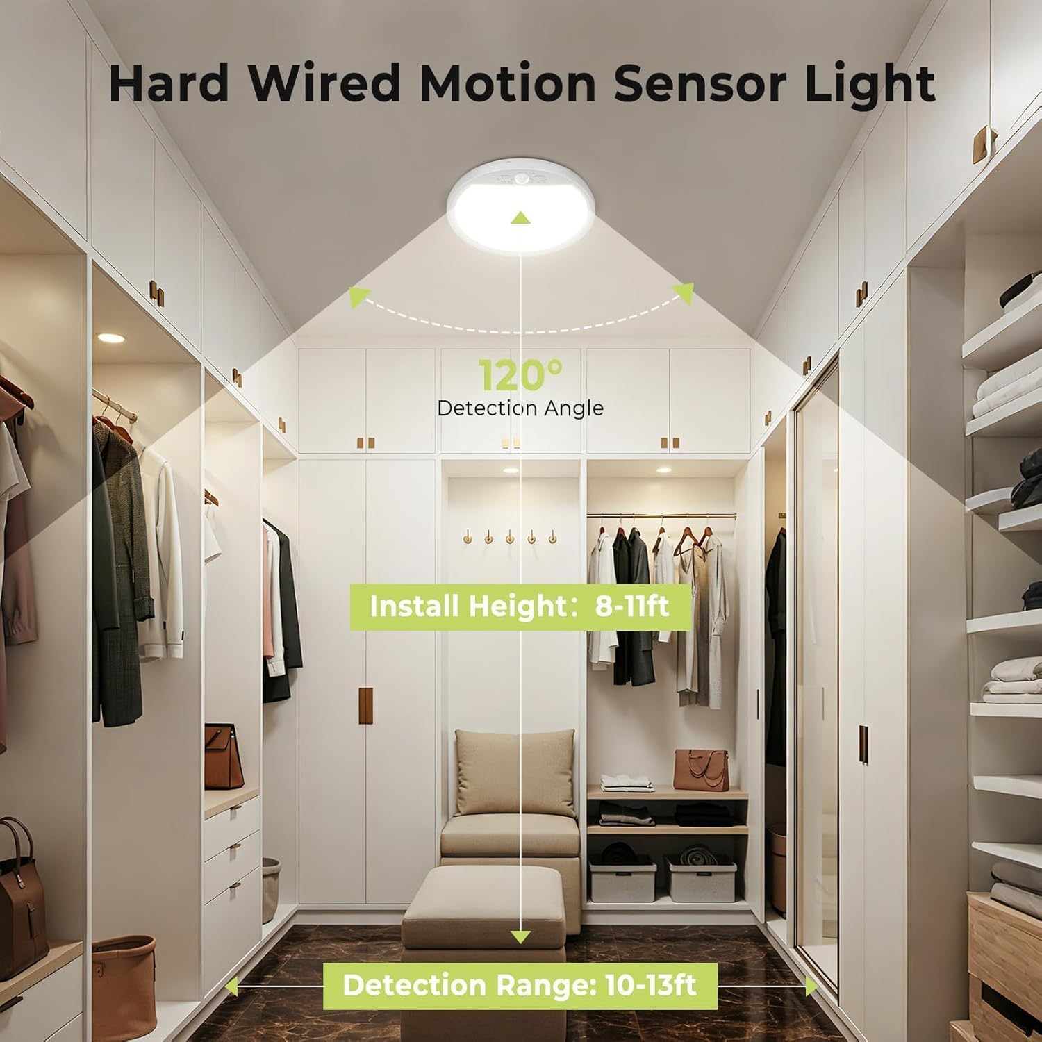 hepside 4 Pack Motion Sensor Ceiling Light Wired, 3000K/4000K/6500K LED Flush Mount Ceiling Light Fixture, 7Inch 15W Motion Sensor Light with Timer for Closet Stair Porch Hallway Pantry,White