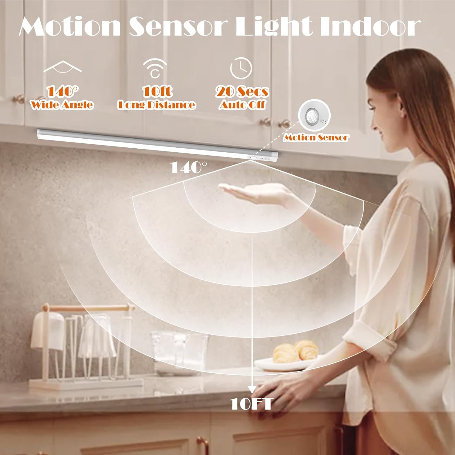 Under Cabinet Lights 2 Pack,128 LED Rechargeable Battery Operated Motion Sensor Light Indoor, Magnetic Dimmable Closet Lights, Wireless Under Counter Lights for Kitchen, Stairs (Silver)