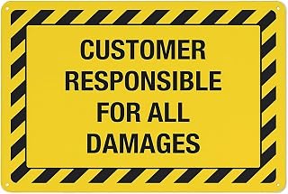 Customer Responsible for All Damages Sign, 8"x12" Retro Vintage Metal Plaque, Wall Decor for Home Bar Pub Kitchen Restaurant