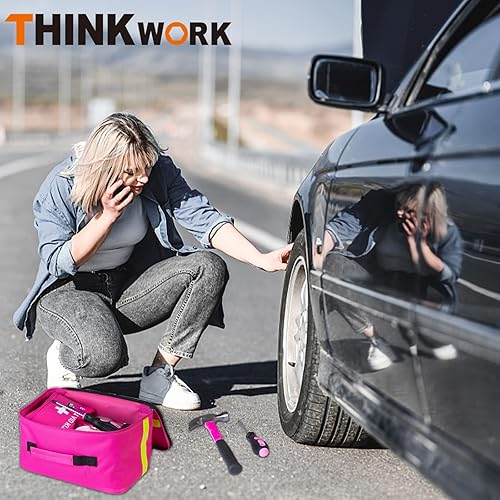 Miniatura 41 de THINKWORK - Kit de emergencia de automóvil, kit de asistencia de emergencia en carretera con cables de arranque de 10 pies, kit de primeros Rosado