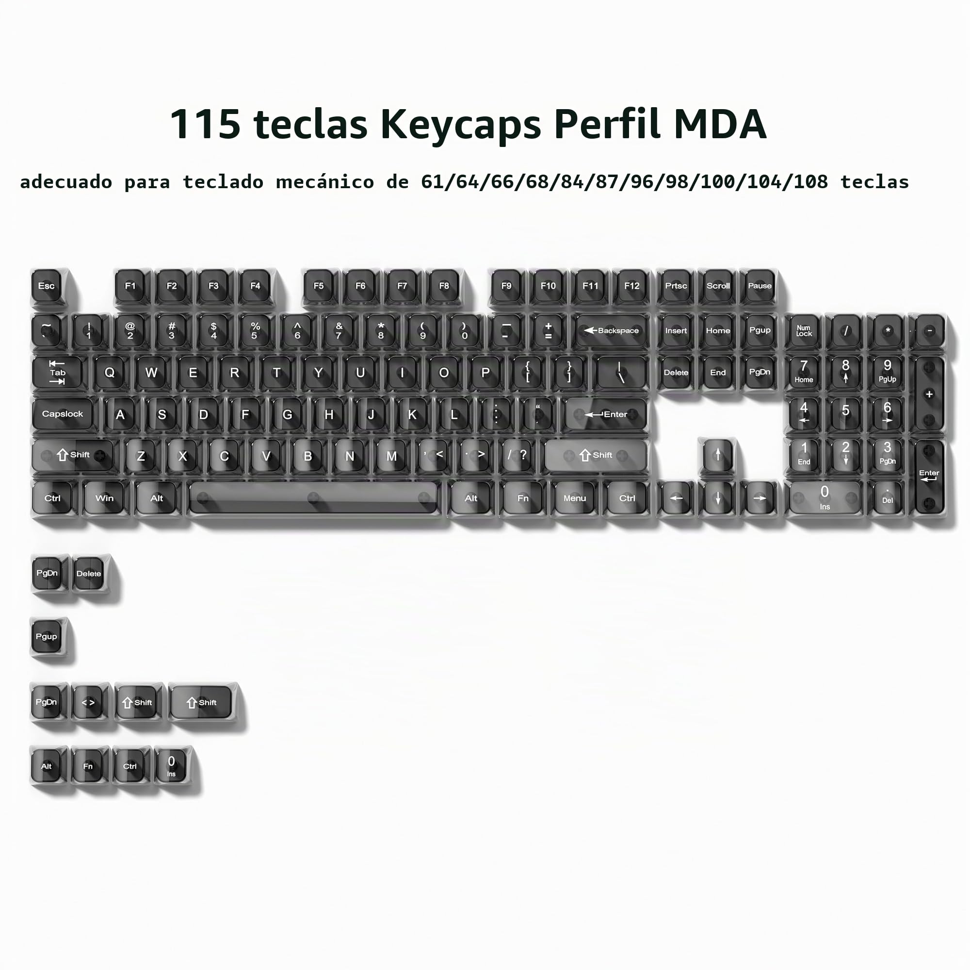 dagaladoo Teclas Transparentes Grises, Teclas Transparentes 60 75 100 por ciento, Juego de Teclas de gelatina de cerámica, Tapas de Teclas Brillantes, Tapa de Teclado de Perfil MDA para interruptores