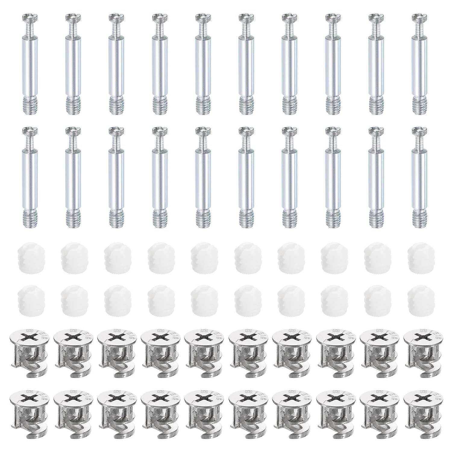 uxcell 45Set 15x14mm Furniture Cam Lock Fitting with 5.8x40mm Dowel Fasteners, 3-in-1 Metal Furniture Board Connecting Screws Bolts Assortment Kit for Cabinets Chairs Drawer