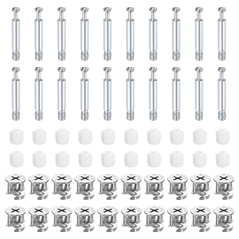 uxcell 30 Sets 15x14mm Furniture Cam Lock Fitting with 5.8x40mm Dowel Fastener, 3-in-1 Metal Furniture Board Connecting Screw Bolt Assortment Kit for Cabinet, Chair, Drawer