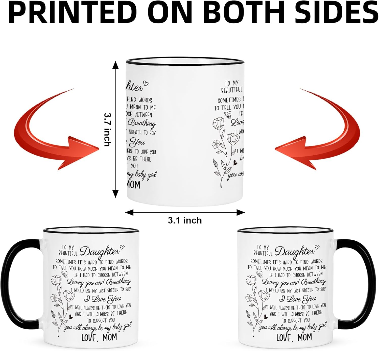 YHRJWN Daughter Gifts from Mom, Christmas Birthday Mothers Day Gifts for Daughter, To My Daughters Inspirational Coffee Mug, Mother Daughters Gift, 11 Oz White - Image 8