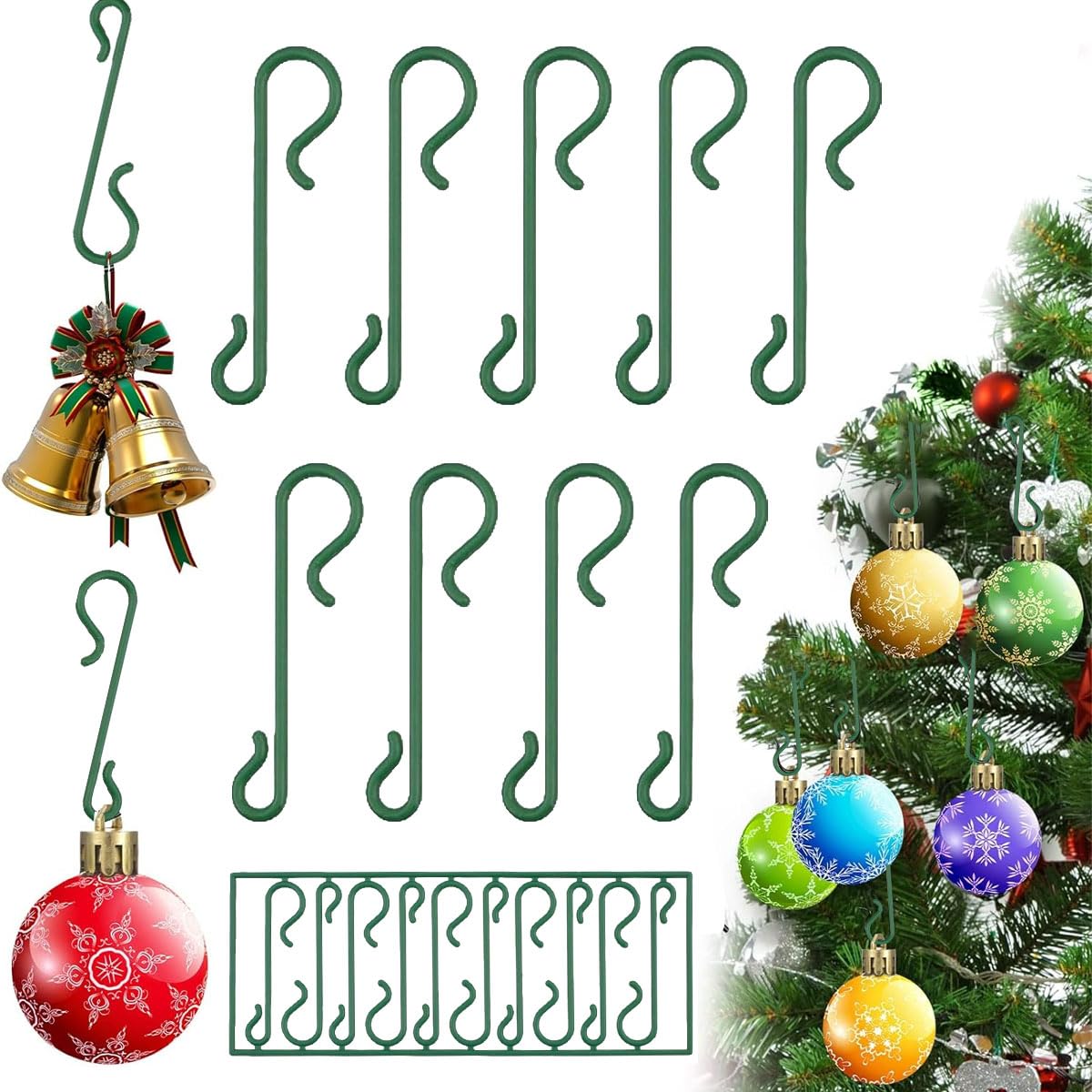 Goodern 100 PCS Christmas Ornament Hooks,Xmas Ornament Hooks Christmas S Hooks Plastic Hooks Heavy Duty S-Shaped Ornament Hanger,Xmas Tree Hanger for Holiday Christmas Ornaments Decoration Party Decor