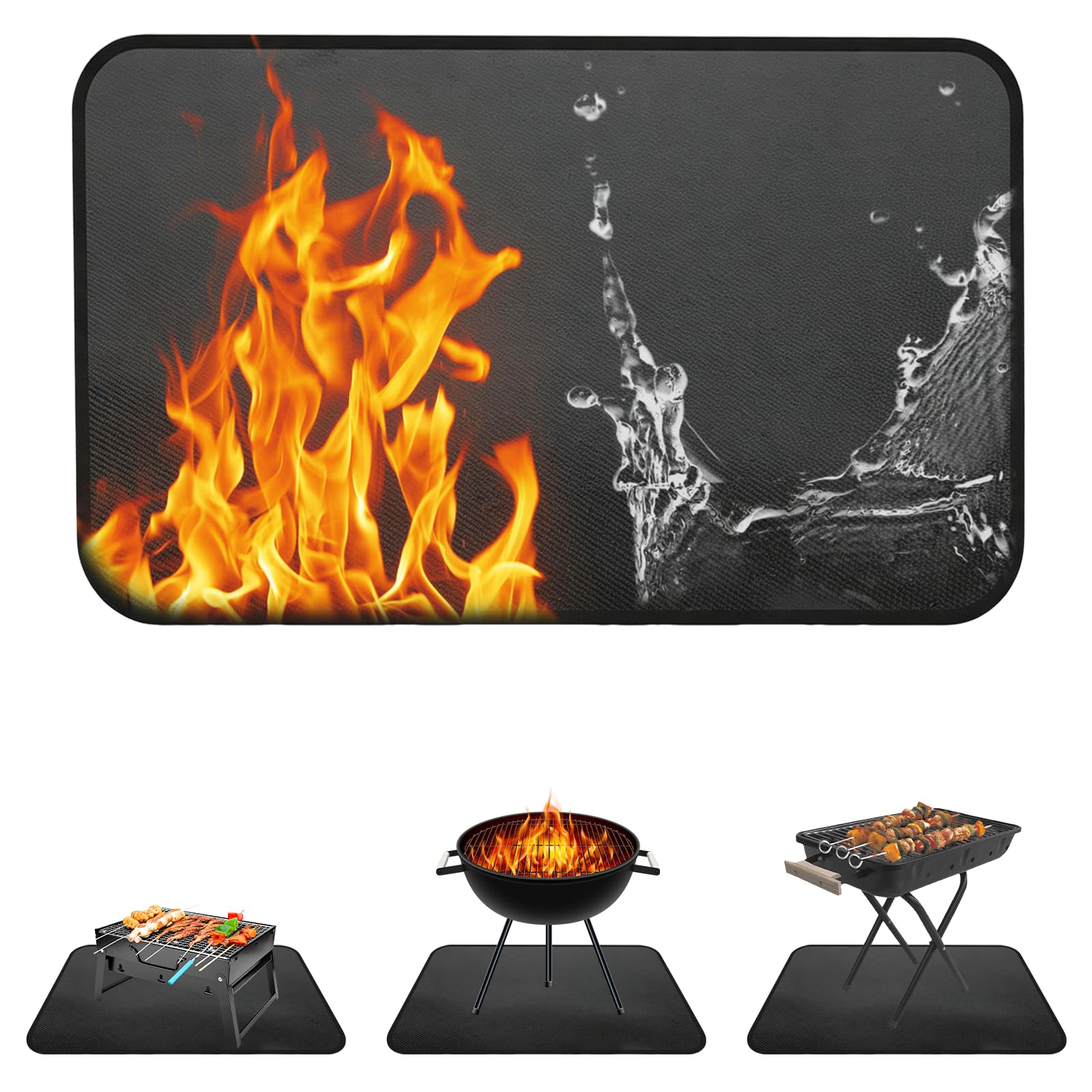 Under Grill Mat for Outdoor Grill, 150x100cm, Fireproof Grill Mats