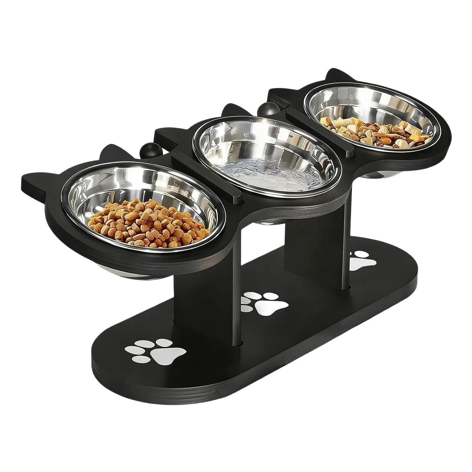 Rialzata Per Cani | Mangiatoia per Animali Domestici Inclinata di 15° Regolabile in Altezza con 3 Ciotole | d'Acqua Regolabile per Gatti | per Casa Cucina Soggiorno Balcone Esterni Campeggio