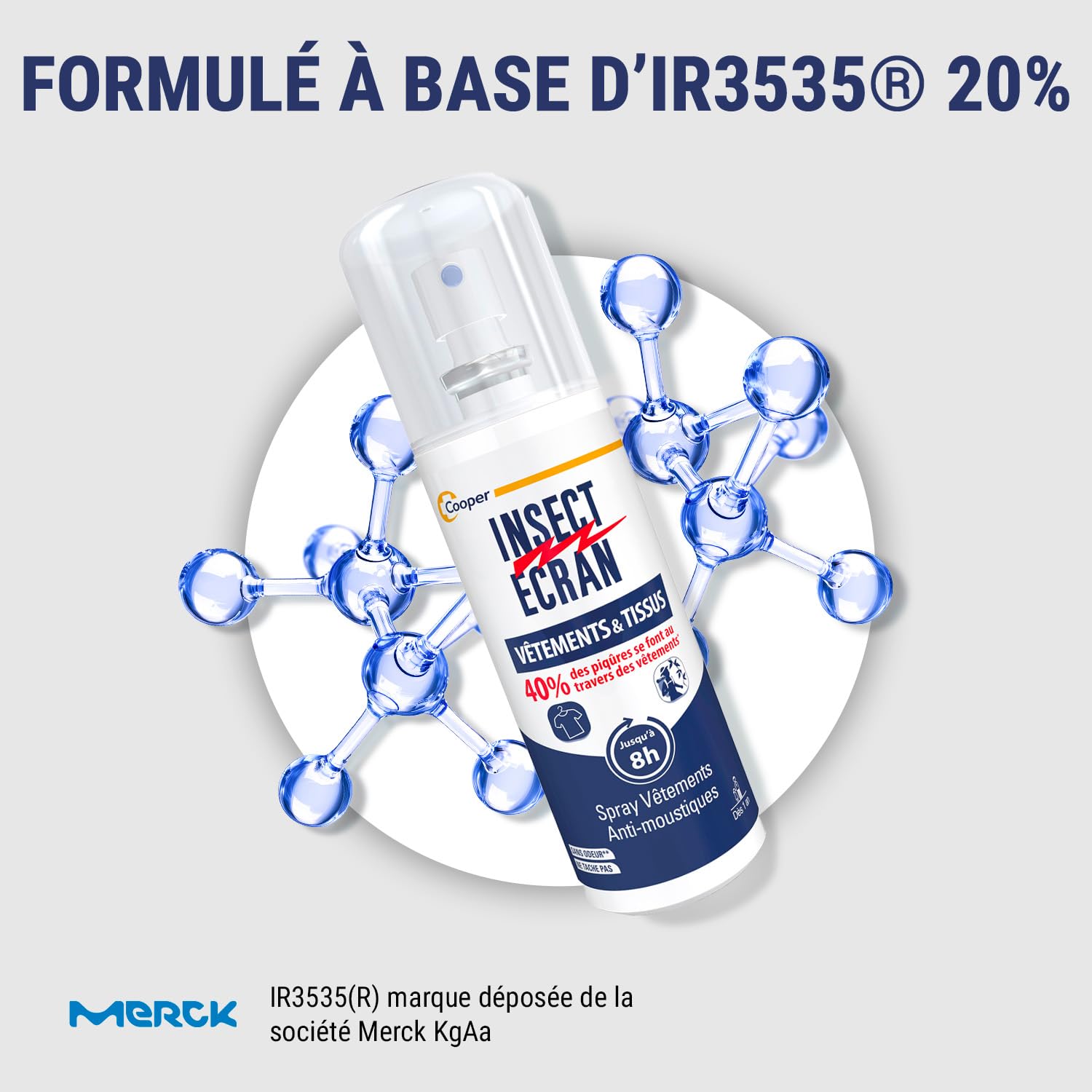 INSECT ECRAN - Spray Anti-Moustiques - Efficacité 8h - Protection contre les piqures de moustiques - Vêtements &Tissus - Sans odeur - Fabriqué en France - 100ml