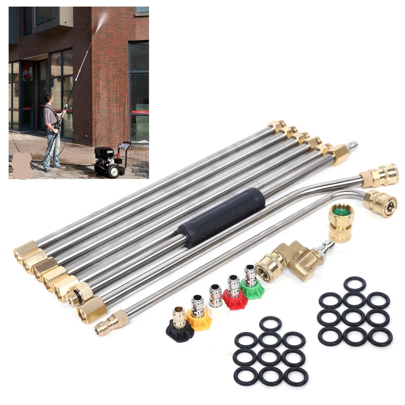 Varitas de extensión for Lavadora Alta presión, Limpiador techos, Herramienta Limpieza, Kit Boquilla Lanza Adecuado para Jardines y azoteas