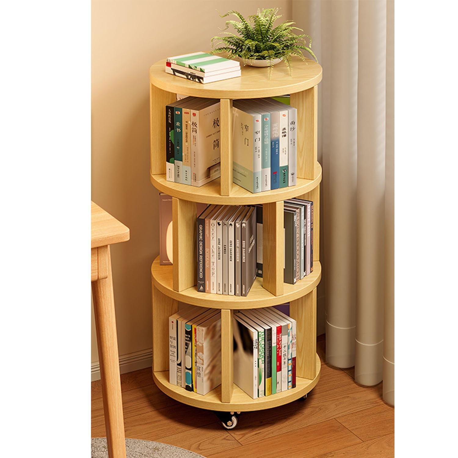 Rotating Bookshelf Tower 2/3/4/5/6 Tier Wood Rotating Bookshelf Wooden Book Shelf Standing Storage Rack, Narrow Tall Bookshelves Ideal For Small Spaces Living Corners(Wooden,3 Tier)
