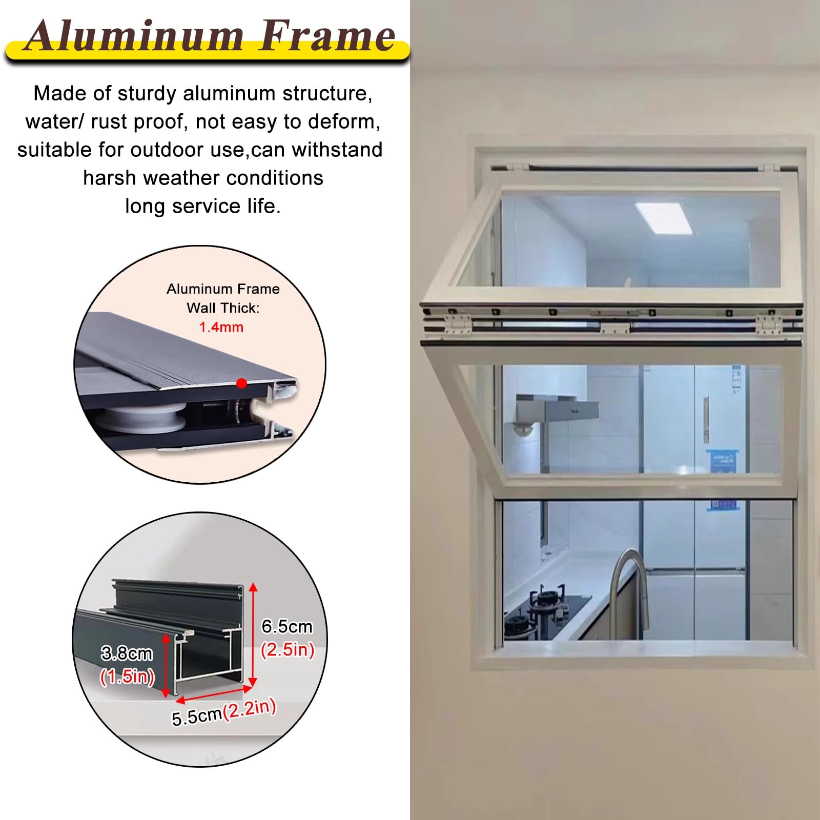 PEYNIR Ventana Ventanas correderas Ventanas Plegables corredizas para concesiones para cafeterías Snacks Tiendas de té con Leche, Personalizables Ventana de Servicio(W36xH32in/91x81cm)