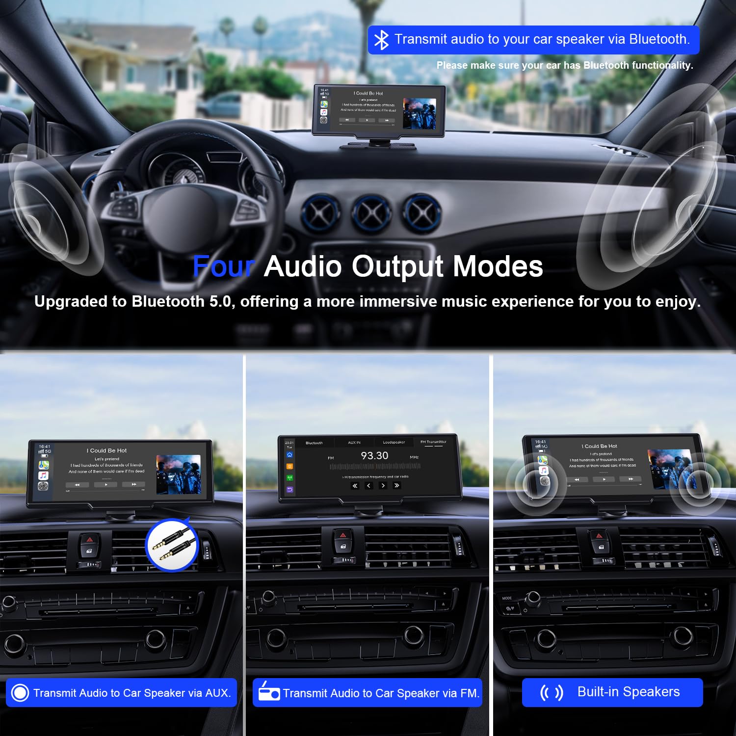 Avylet 9,26" CarPlay Display für Apple CarPlay & Android Auto, 60Hz Carpla mit 4K Dashcam und IP67 Rückfahrkamera, 64GB Karte, OTA-Updates, GPS Navigation, Bluetooth 5.0, Mirror Link, FM/AUX