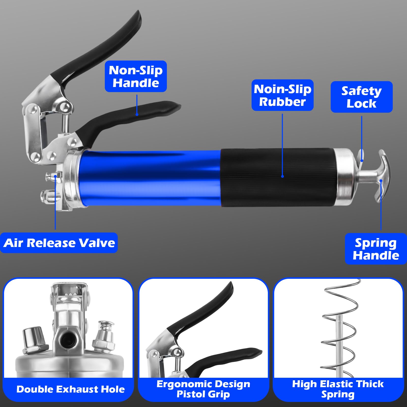 Ingrassatore Manuale 8000PSI Ingrassatore Professionale con Tubo Flessibile Tubo Metallico e G Pistola Grasso Accoppiatore Pistola per Grasso Manuale Adatto Cartucce da 400g - Blu