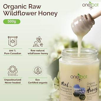 OneRoot Raw Honey Bundle 500g Buckwheat & 1.1 lbs Organic Canadian Wildflower Honey Unheated & Nutrient-Rich Antioxidant-Packed Natural Sweeteners