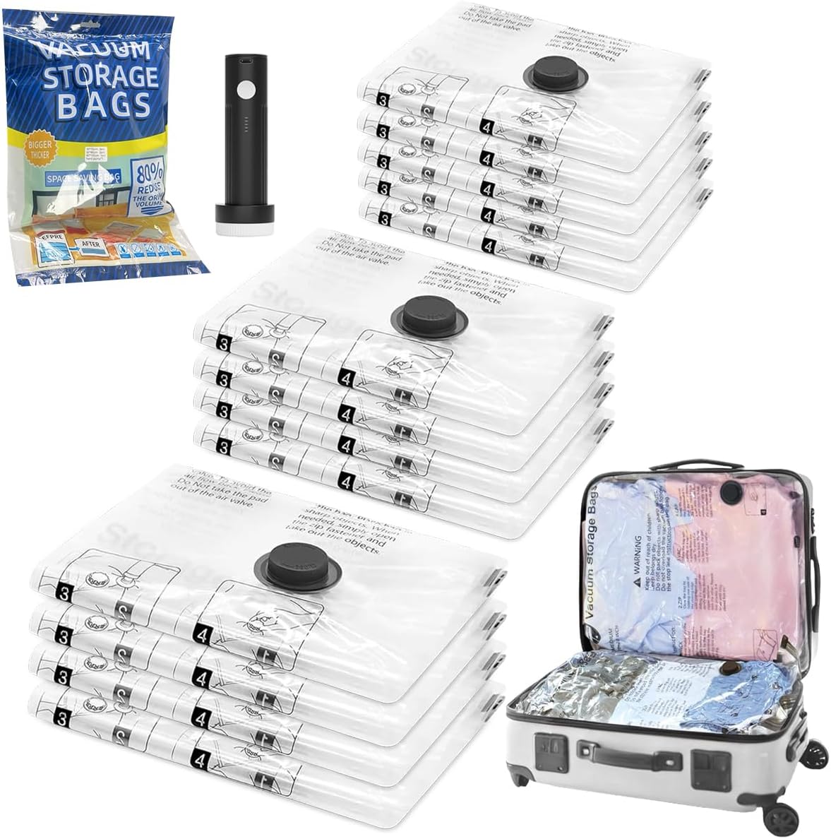 Space Saver Vacuum Storage Bag With Pump for Clothing,Vacuum Seal Bag Vacuum Packing Bags for Travel Luggage, Blankets, Bedding and Home Storage (13 Combo-5S+4M+4L)