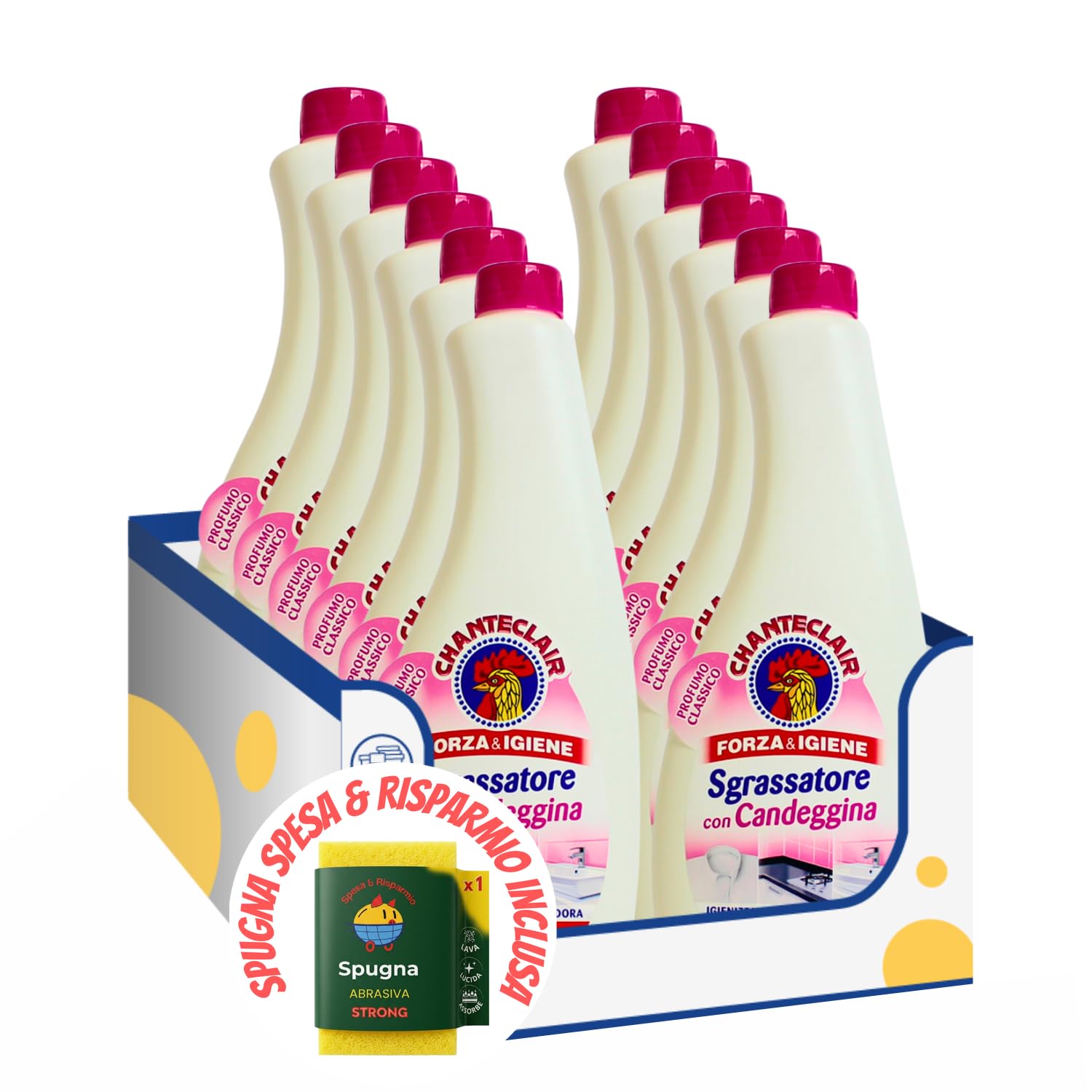 Ricarica Sgrassatore con Candeggina Profumo Classico – 600 ml – Pulizia Potente e Freschezza kit con Spugna Brandizzata SPESA & RISPARMIO Inclusa – Variazioni 4/8/12 Pezzi (12)