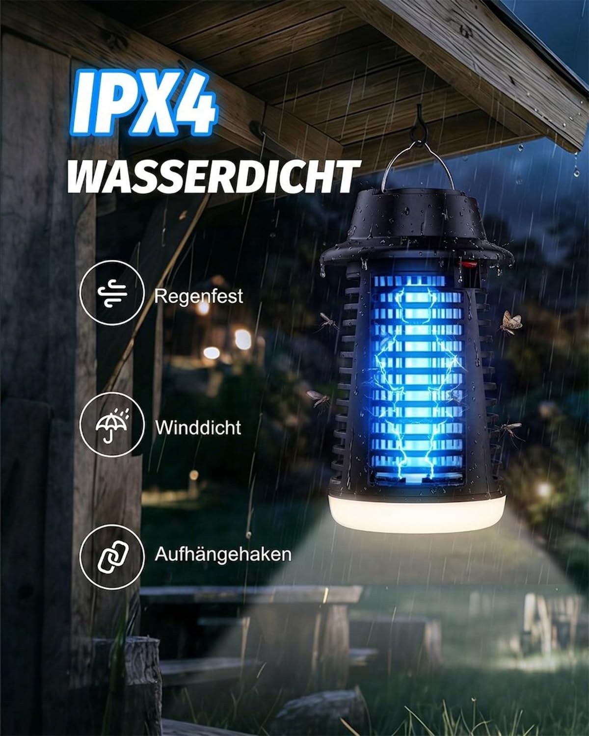 Insektenvernichter Elektrisch, Mückenfalle Elektrisch mit 360° UV-Licht, Elektrischer Insektenvernichter für Innen- und Außenbereich, Fliegenfalle gegen Mücken, Fliegen und Andere Fliegende Insekten