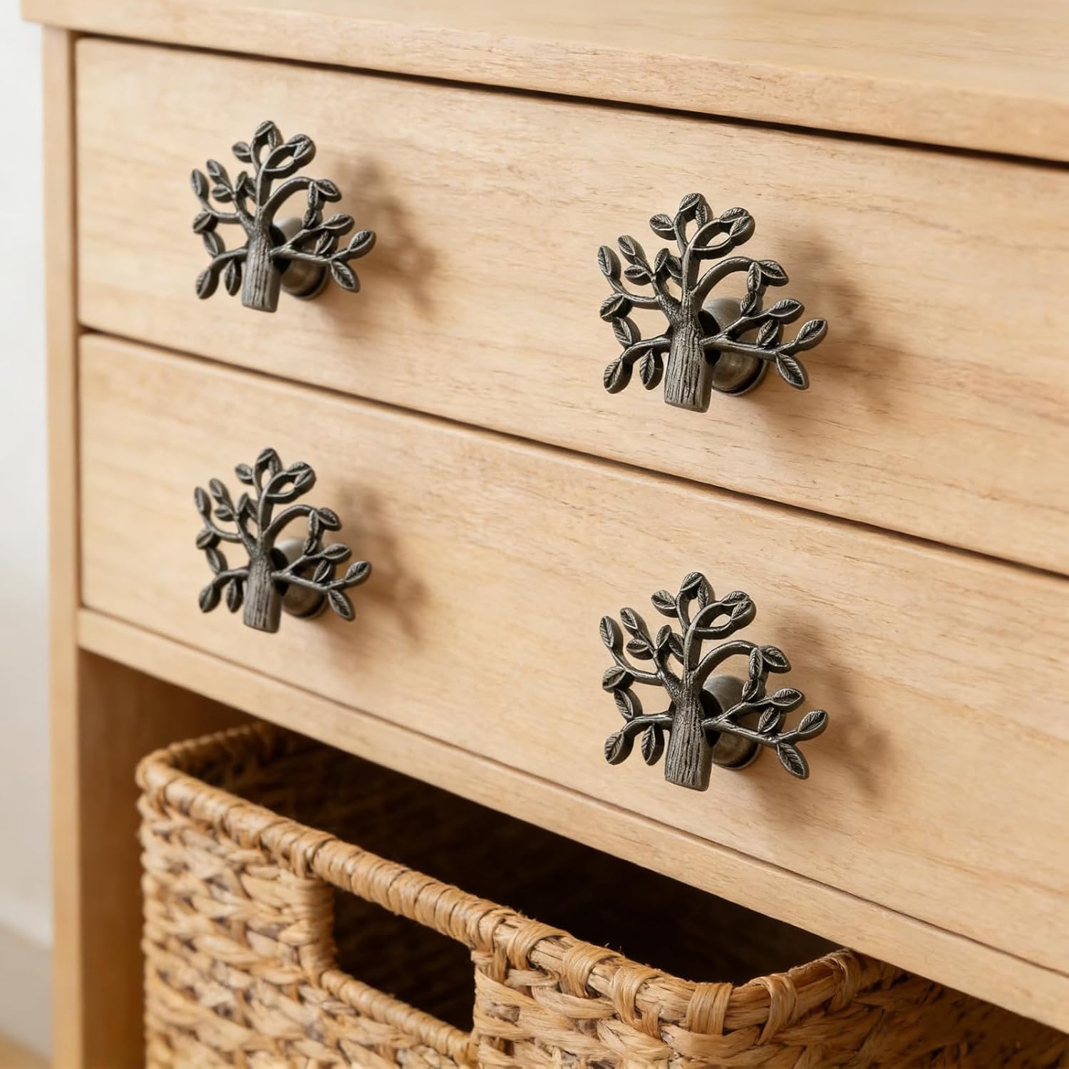 4PCS Ancient Tree Cabinet Knobs,Zinc Alloy Cabinet Handle with Screws,for Kitchen Bedroom Furniture (Ancient Silver)