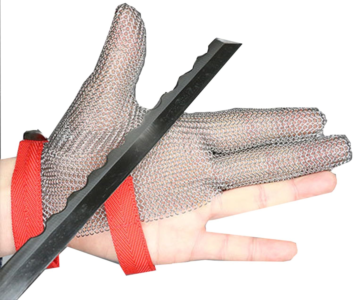 Guantes De Cadena De Carnicero,Guantes Anticortes Guantes Resistentes A Corte De Tres Dedos De Acero Inoxidable, Adecuados For El Procesamiento De Alimentos,Pesca,Procesamiento De Corte 1pcs,L