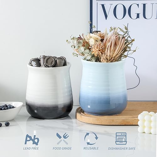 Miniatura 4 de Hasense Organizador de utensilios de cerámica para encimera, soporte extra grande de utensilios de cocina de 7.1 pulgadas, organizador de utensilios